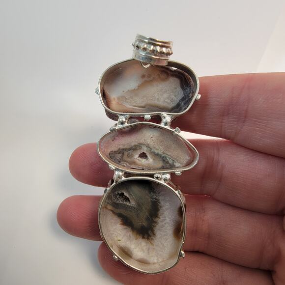 Necklace Pendants Stalactite Slice Handmade Jewelry Sterling Silver Triple Drop - Picture 4 of 10